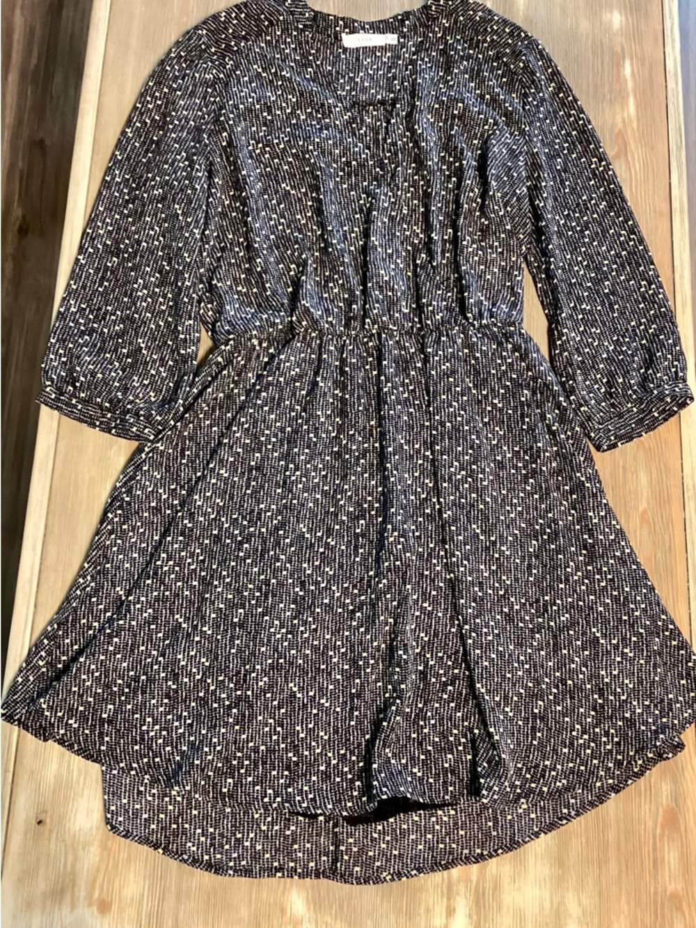 Lush Black and White Textured Print Dress with Yellow Accents